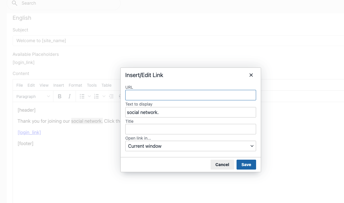 Mail Template settings - ShaunSocial