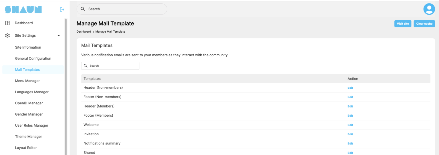 Mail Template settings - ShaunSocial
